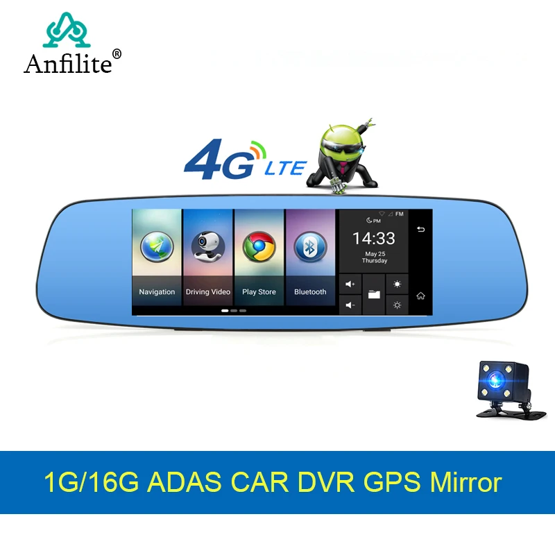 Автомобильный видеорегистратор Anfilite, 7 дюймов, 4G, Android, 1G, 16 ГБ, четыре ядра, 1,3 ГГц, для грузовика, gps, навигация, рекордер, зеркало заднего вида, с автомобильным видеорегистратором