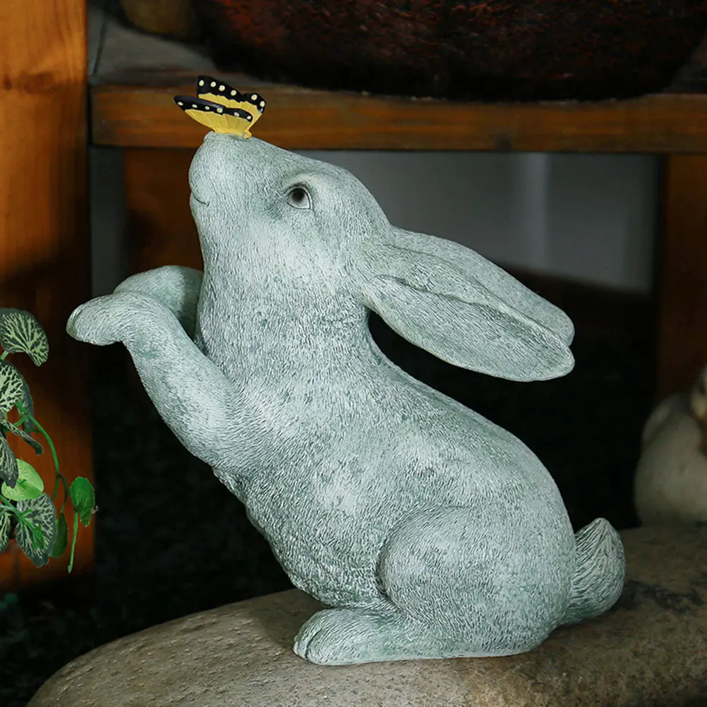 

Садовая статуя кролика, полимерная настольная конструкция, красивый кролик, поцелуй, Бабочка, статуэтка