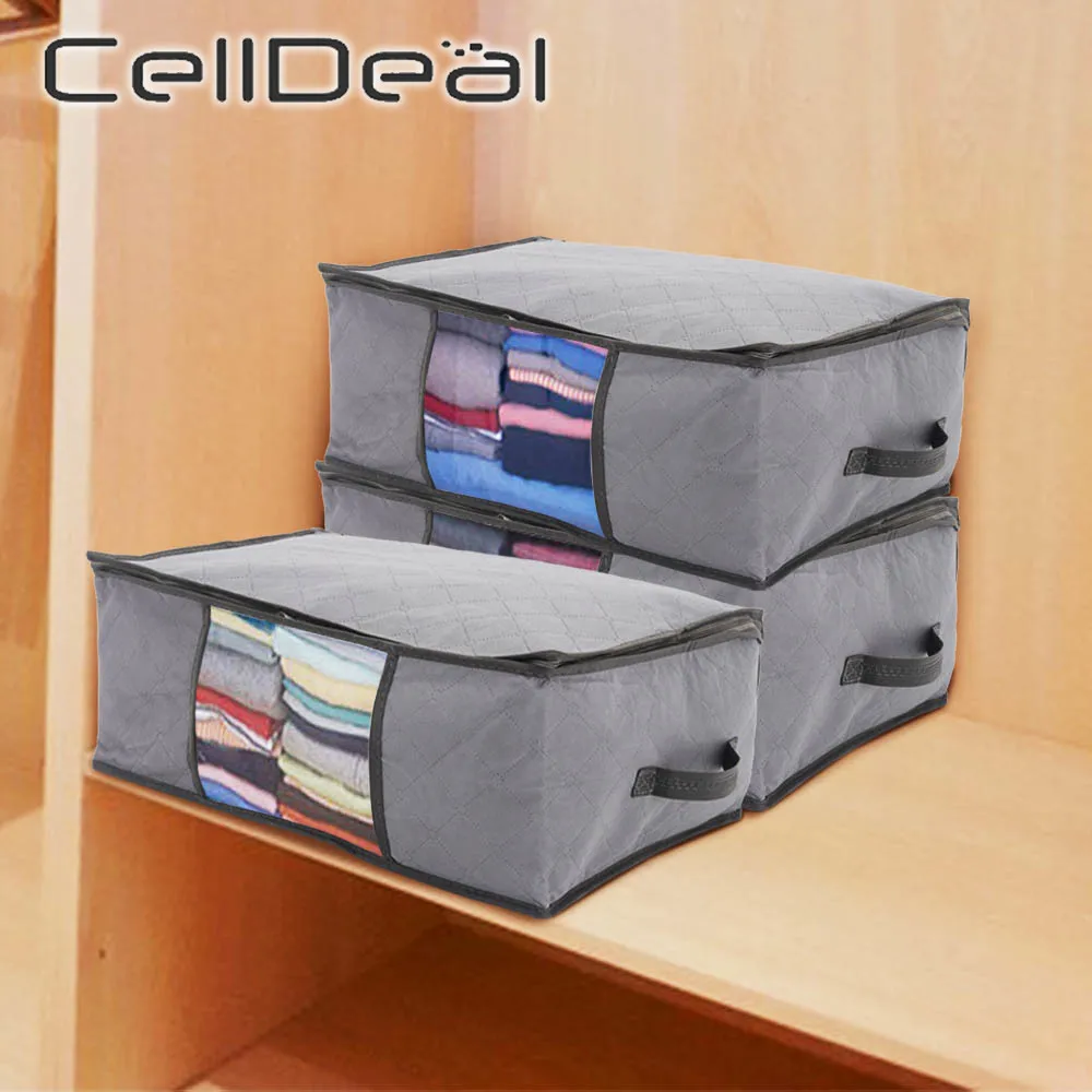 

Foldable Clothes Storage Bag PVC transparent Window Home Organizer Non-woven Clothes Quilt Dust-Proof Cabinet Finishing Box