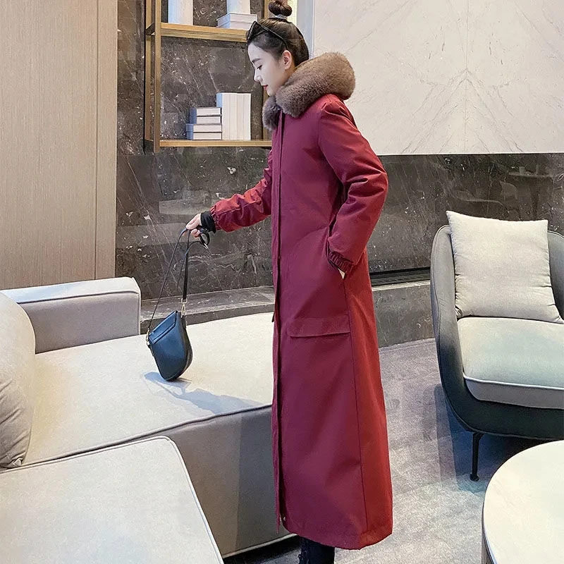 Fur Coat Women's 2021 Winter New Hooded Mid-Long Over-The-Knee Mink Otter Rabbit Fur Liner Detachable Imitation Fur Jacket Femal