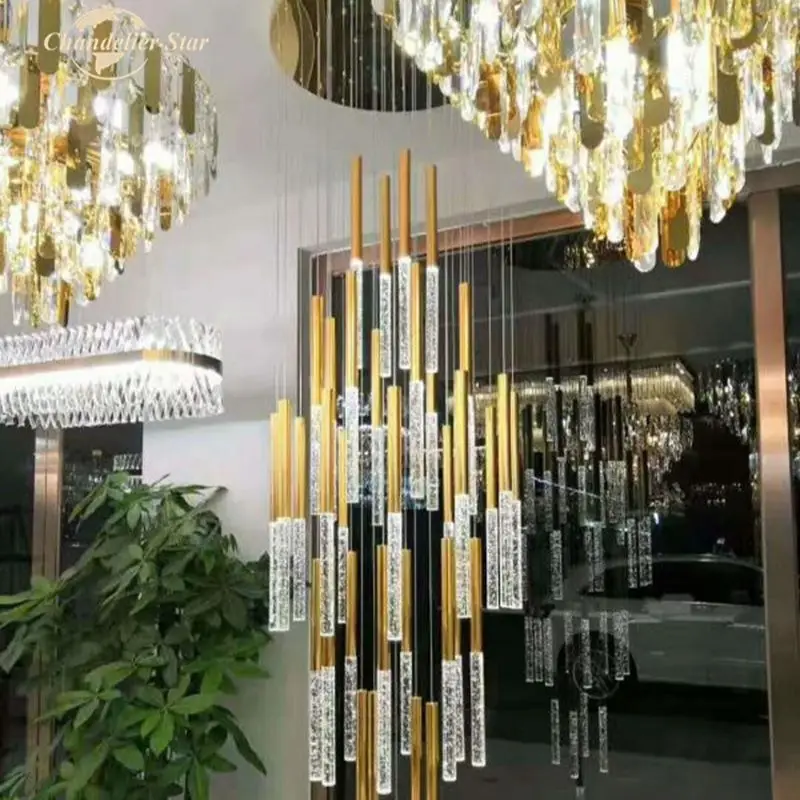 

Luxury LED Chandeliers Lighting Modern Aluminum Crystal Stainless Steel Pendant Hanging Lamps Luxtre Living Room Staircase Light