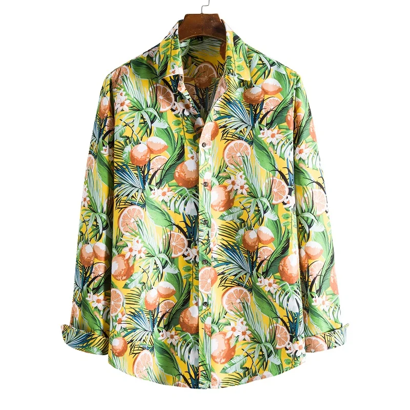 Camisas florales de manga larga de Otoño de 2021 para hombres camisas estampadas con flores de corte delgado para hombres cam