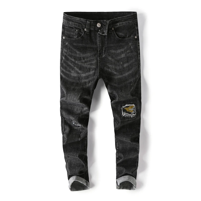 Мужские Винтажные синие джинсы потертые рваные байкерские уличные повседневные