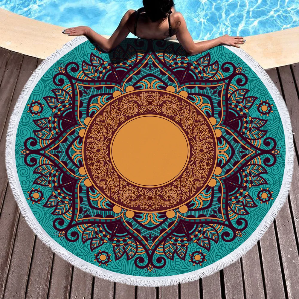 

Mandala Geometric Round Beach Towel Tassels Bohemia Microfiber Bath Shower Towel For Adults Picnic Yoga Mat Blanket Cover Up