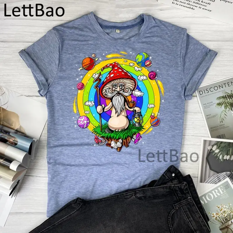 

Magic Mushroom Funny Print T-shirts Summer Women 2021 Fashion T-Shirt Streetwear Short Sleeve Tops Cotton Casual Tee Tshirt