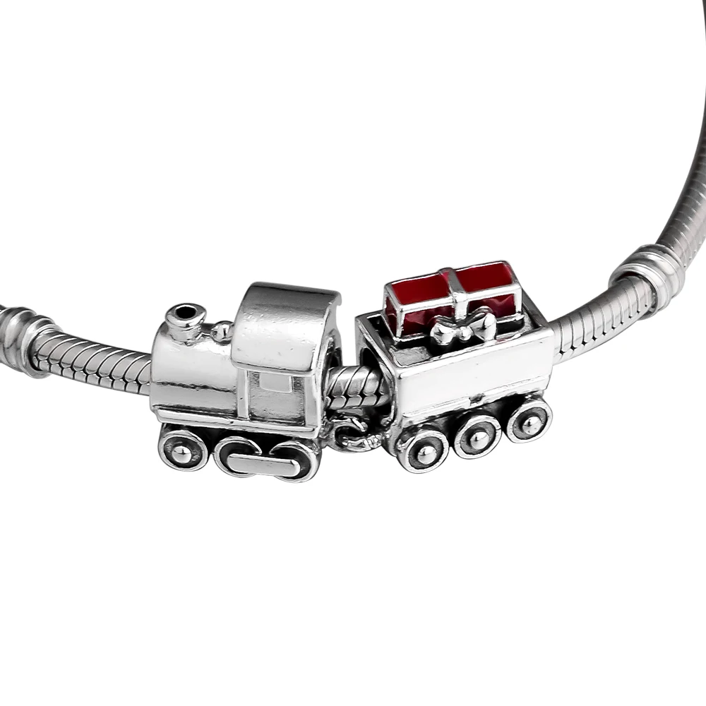 

Браслеты с шармами для Pandora, рождественские бусины в виде поезда, серебро 100% пробы, ювелирные изделия, бесплатная доставка