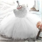 Новорожденный белого и розового цвета для маленьких девочек платье Vestido Infantil для маленькой девочки с цветочным принтом, с бантом, платье принцессы на день рождения вечерние для детей возрастом от 1 года до года Одежда для девочек для церемонии крещения