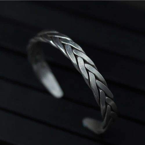 100% 925 пробы Серебряный классический браслет для женщин Ретро искаженный