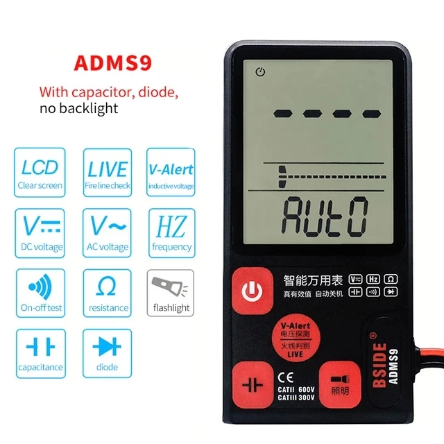 

Ultra-Portable Digital Multimeter BSIDE ADMS7 S9CL Large 3.5" LCD 3-Line Display Voltmeter DMM AC DC Voltage NCV Ohm Hz Tester