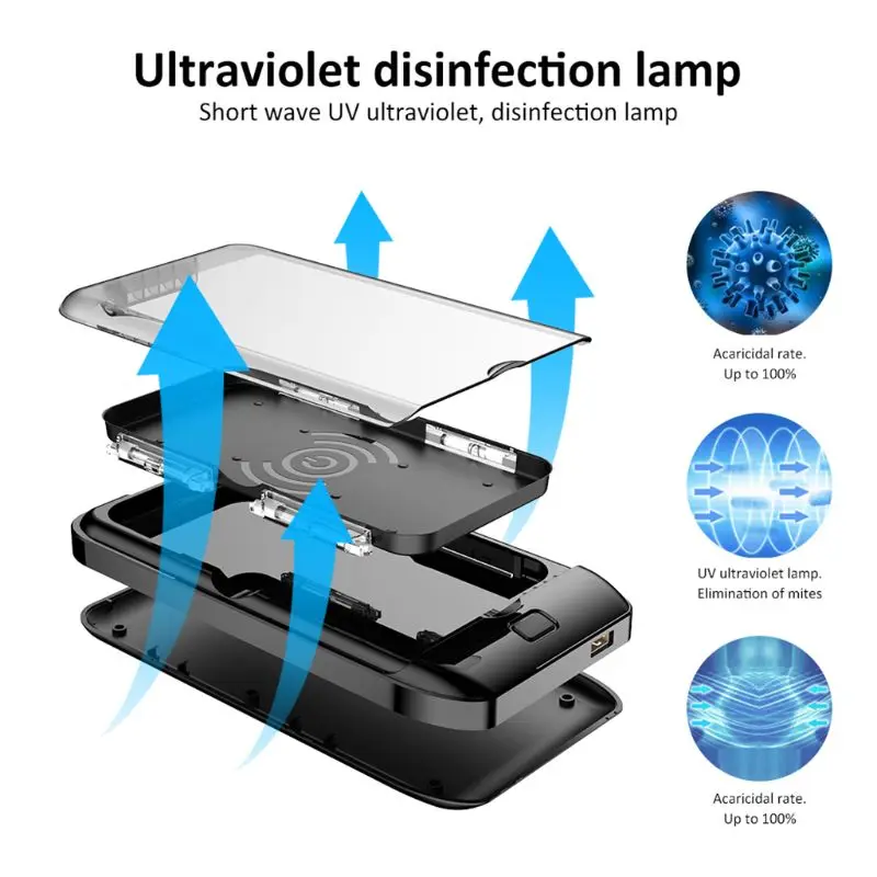 

Portable UV Phone Sterilizer Cleaner Case with Wireless Charger & USB Charger Disinfection for Jewelry Keys N1HD