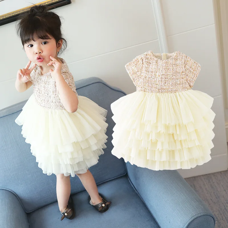 Brand Style Girl Champagne Dress Kids Birthday Wedding Party Elegant Ball Gowns Children Boutique Layered Princess | Детская одежда и