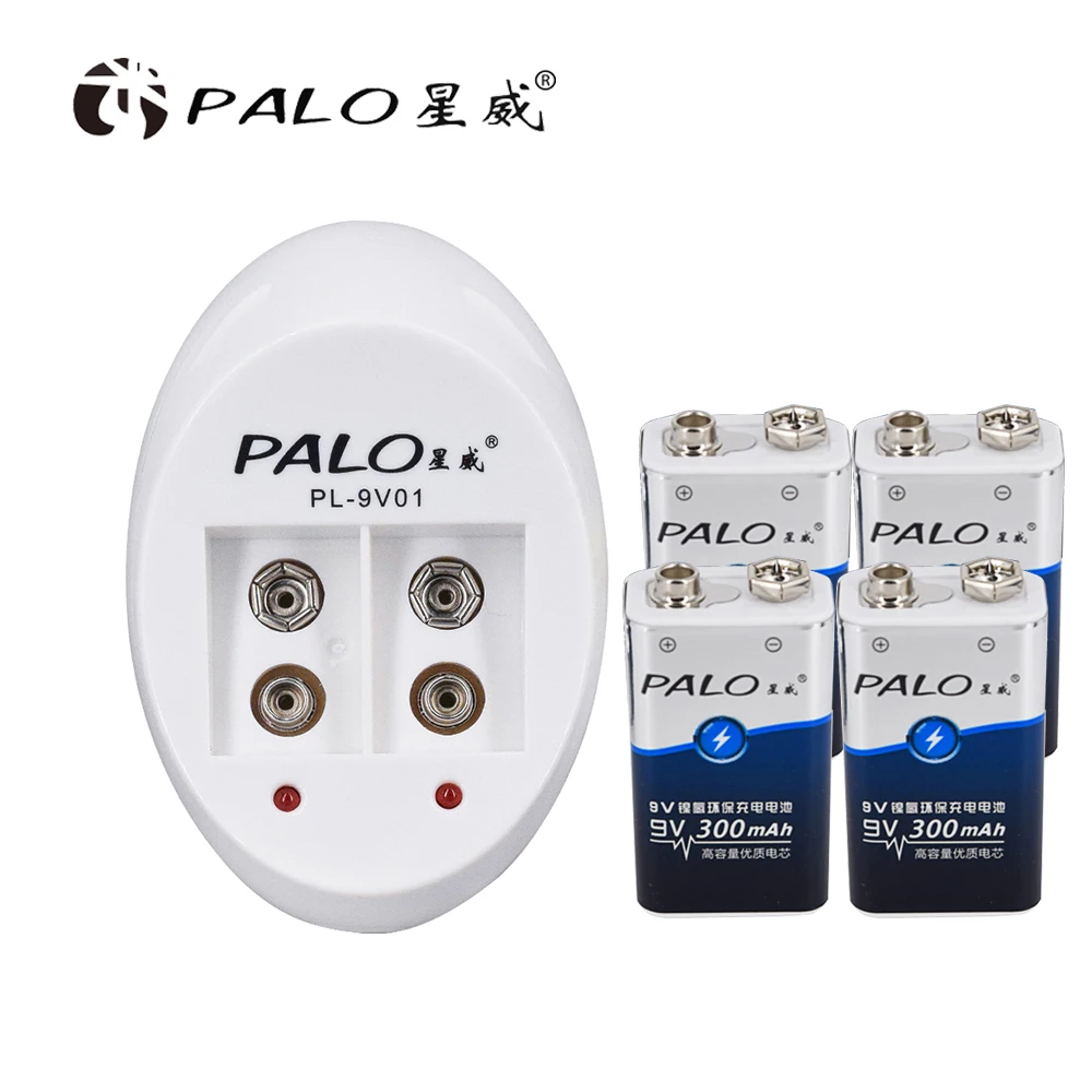 PALO зарядное устройство для 6F22 9V NiCd NiMh аккумуляторы+ 4 шт 9V 300mAh Ni-MH аккумуляторы