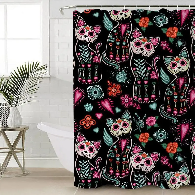 

Cat Animal Shower Curtain Kitten Black Bathroom Decor Waterproof Polyester