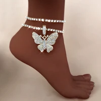 bling tennis chain rhinestone anklet big butterfly crystal pendant anklets for women multi layer leg foot chain bracelet jewelry