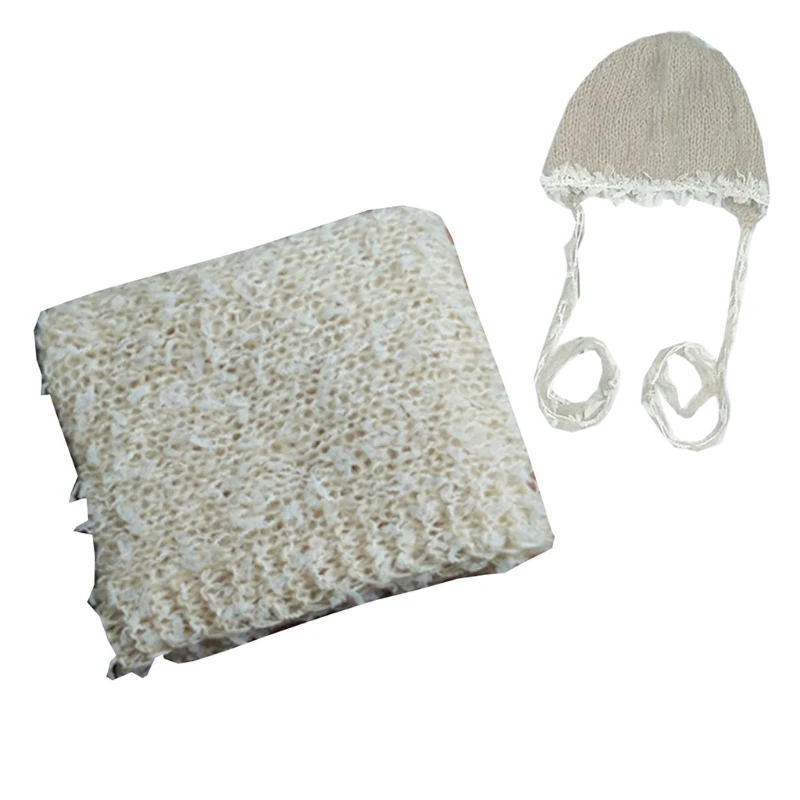 

W3JF 2 Pcs Baby Receiving Blanket Hat Outfits Set Soft Sleeping Swaddle Wrap Newborn Infant Photography Props
