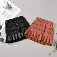 girl skirts kids pu leather good quality skirts spring autumn new ruffles princess skirts straight children clothes 6m 5y