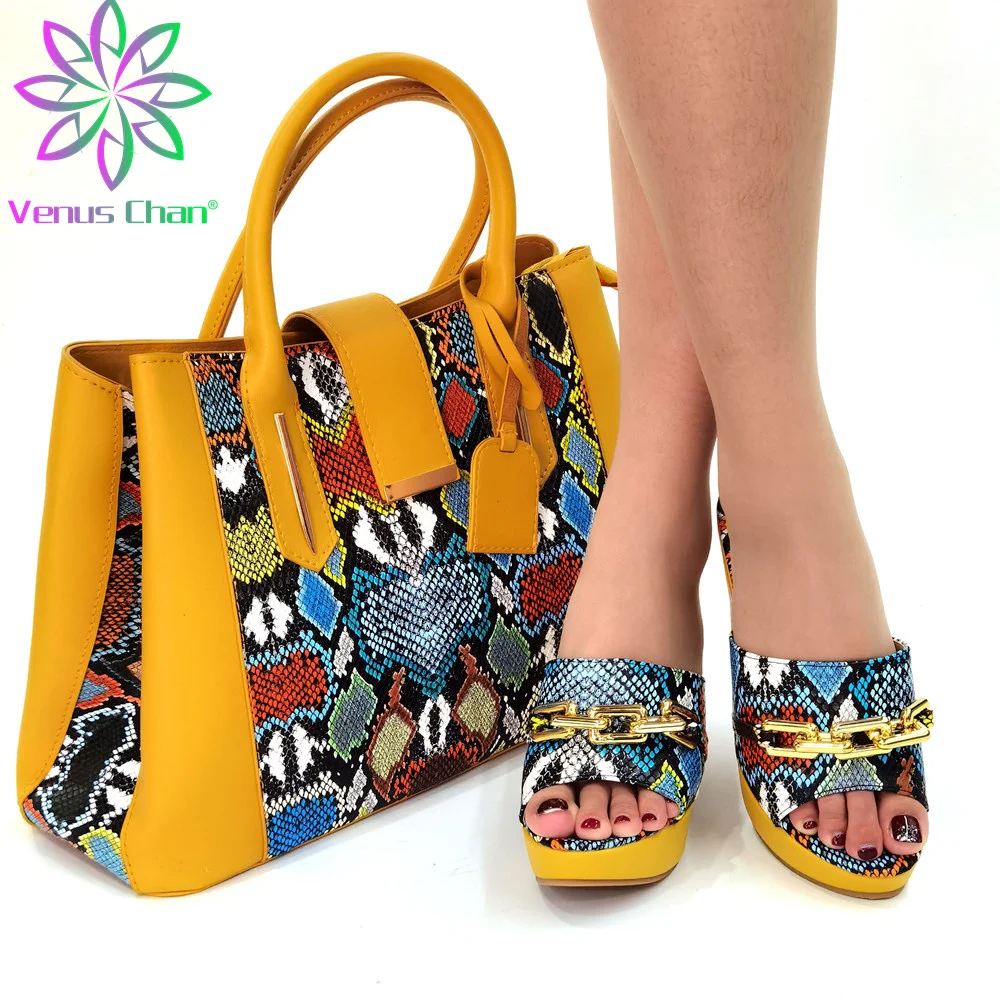 

2021 Italian Design Italian Women Shoes and Bag to Match in Yellow Color High Quality Lady Shoes Matching Hand Bag for Wedding