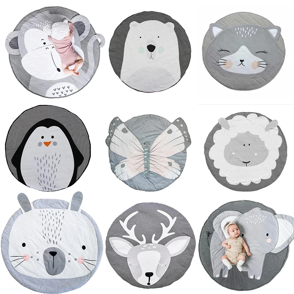 

90CM Kids Play Game Mats Round Carpet Rugs Cotton Animals Play Mat Newborn Infant Crawling Blanket Floor Carpet Baby Room Decor