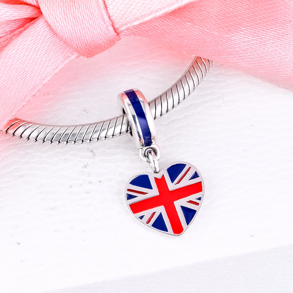 Подходит для браслетов Pandora подвески с флагом Великобритании в форме сердца