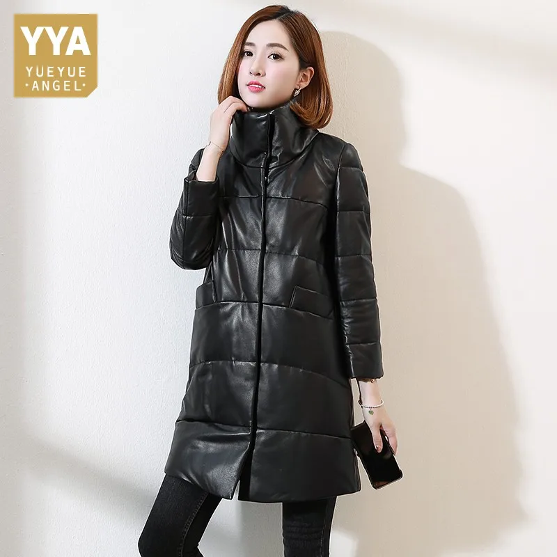 Женский длинный пуховик с воротником-стойкой Элегантный Теплый офисный из