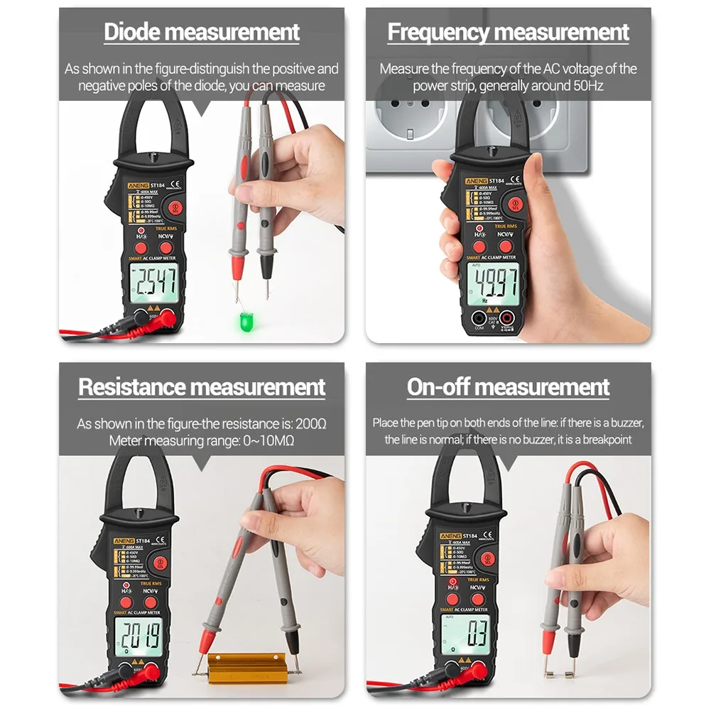 

High-quality Clamp Meter Test Pen ST184 High-quality Clamp Meter Measuring Tool Voltage Ampere NCV Ohm Tester Ammeter Multimeter