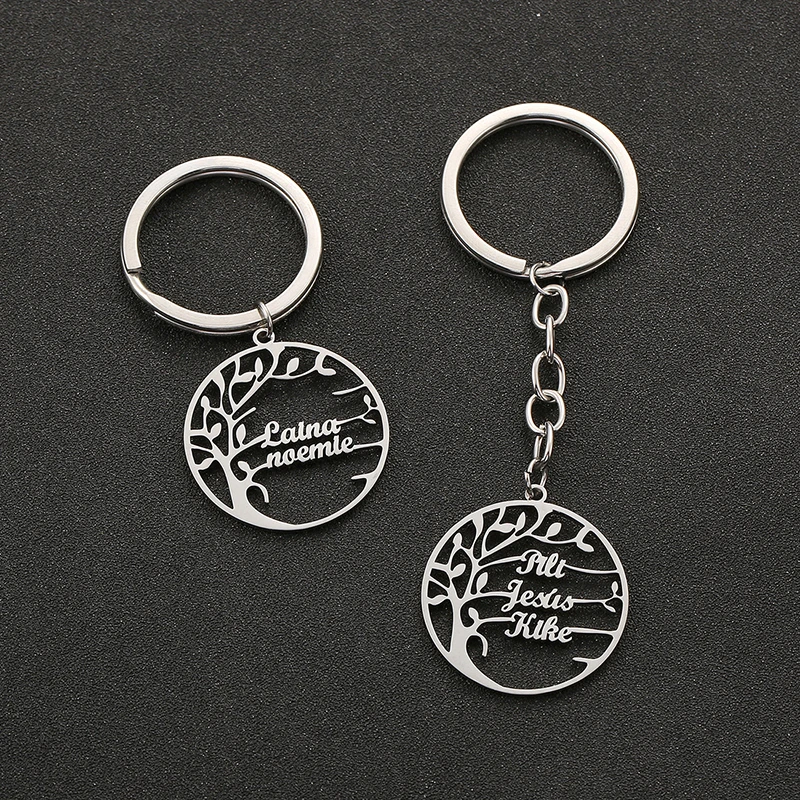 Персонализированные Древо жизни пользовательское имя брелок Нержавеющая сталь