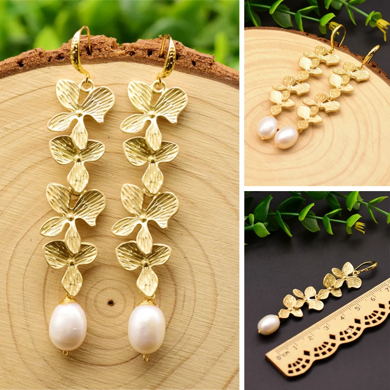 

Original Design Natural Fresh Water Pearl Dangle Earrings For Women Party Gift Leaf Drop Long Earrings Fine Jewellery Accessory