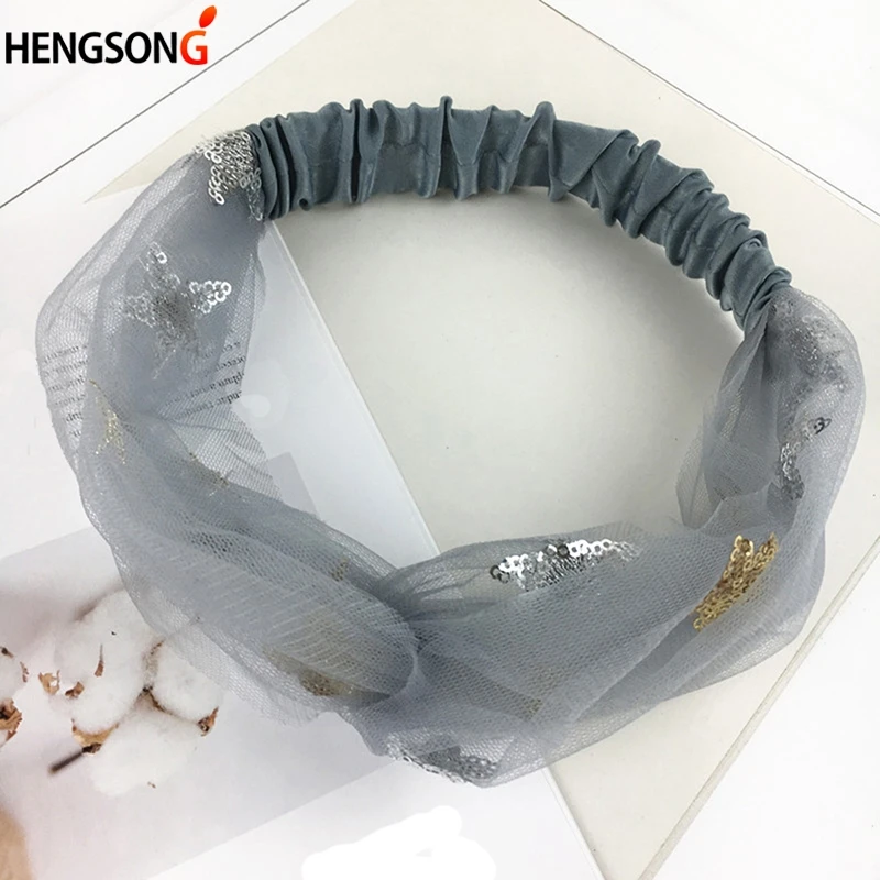 

2021 New Mesh Cross Bow Sport Hair Band Five-pointed Star Sequins Sport Headband Women Yoga Hair Band Yoga Accessories