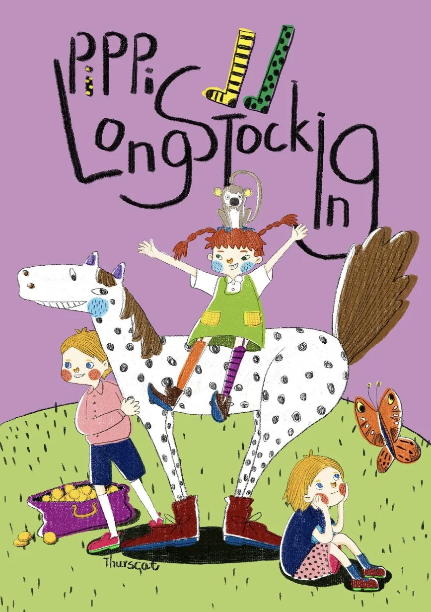 Бургундия Детский художественный Декор Pippi Longstocking Comics мультяшный декоративный постер настенный холст стикер нежный в детскую комнату дома подарок - Цвет: Бургундия