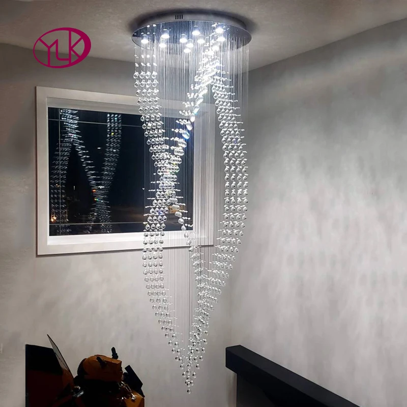 Satin Al Led Kristal Tavan Avize Merdiven Oturma Odası Spiral Tasarım Kristal Lamba Lüks Aydınlatma Armatürü Ev Dekor Kapalı ışık