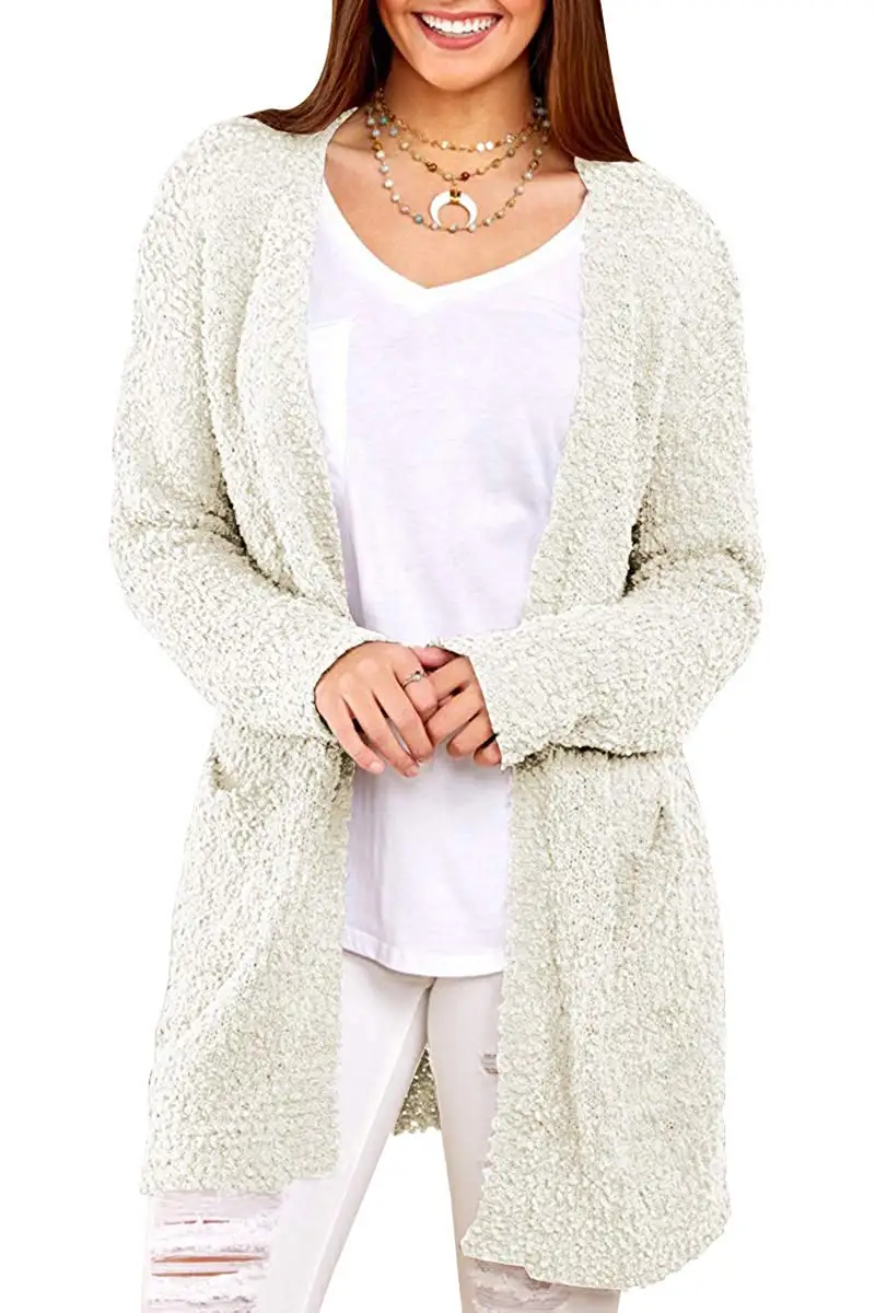 Женский флисовый кардиган оверсайз с длинными рукавами и карманами |