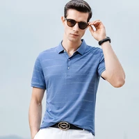 summer mens short sleeve t shirt casual lapel stripe gradient polo shirt mercerized cotton loose fashion mens wear
