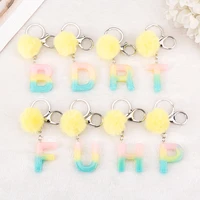 1pc keyring rainbow color english letter keychain with puffer ball 26 english word glitter resin a to q handbag charms for woman