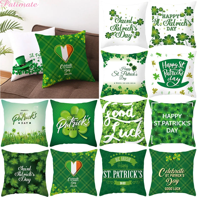 

Весенняя зеленая искусственная Обложка, счастливый день, украшение для дивана, подушки, чехол, домашний декор, предметы для вечерние