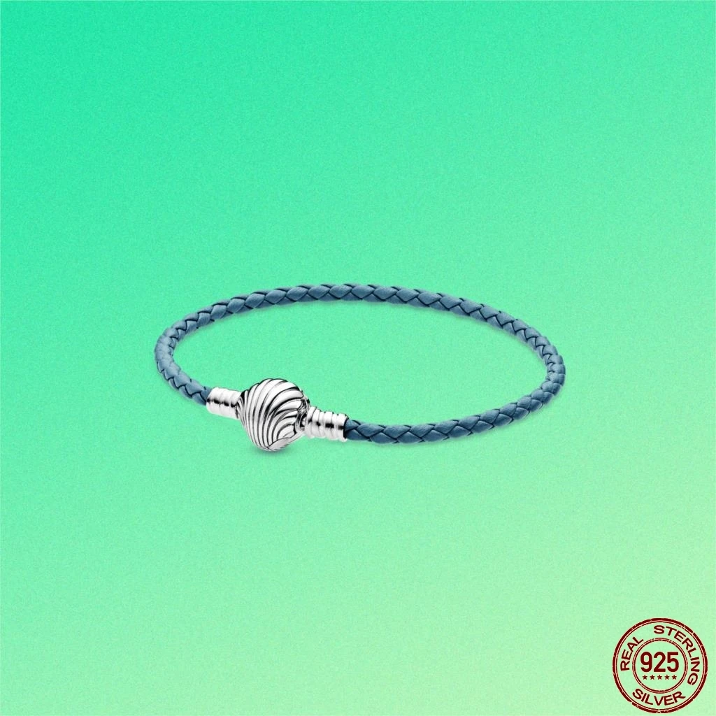 

2020 New Summer 925 Sterling Silver Seashell Clasp Turquoise Braided Leather Bracelet For Women Fashion DIY Jewelry wholesale