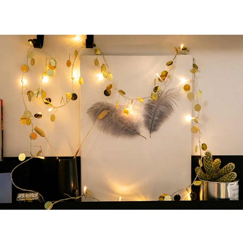 Светодиодная гирлянда с золотыми блестками праздничное украшение для свадьбы