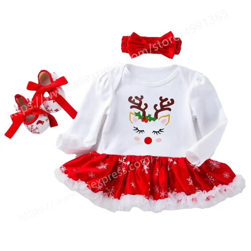 

Newborn Baby Girl Clothes My 1st Christmas Tutu Skirt+ Headband+Shoes Outfits Set 1 2 Year Toddler Birthday Costumes