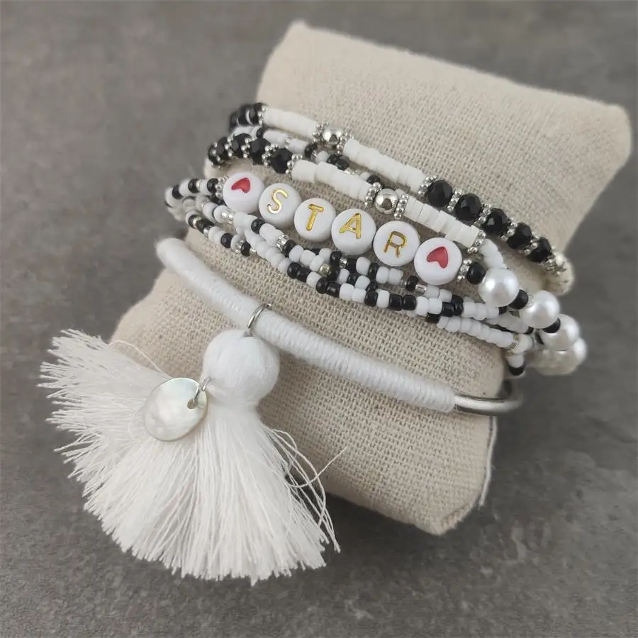 

Fashion Colorful Beads Pearl Star Multilayer Beaded Bracelets Set for Women Charm Party Jewelry Gift