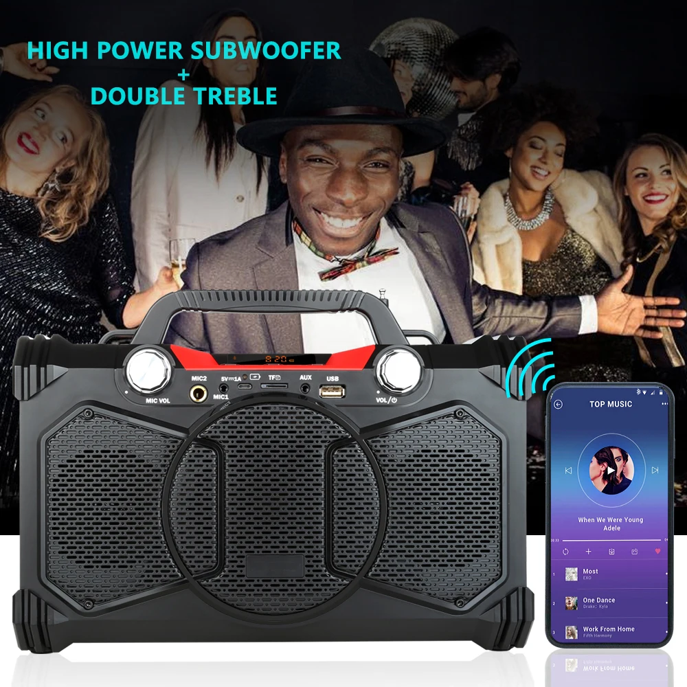 30 Вт Bluetooth динамик портативный беспроводной большой мощности динамик s Soundbox с пультом дистанционного управления Поддержка FM радио микрофон TF AUX USB