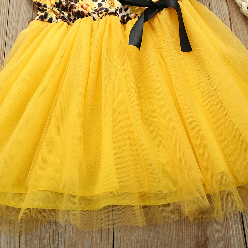 

Girl Casual Leopard-print Sunflower Printing Sleeveless Mesh Dress