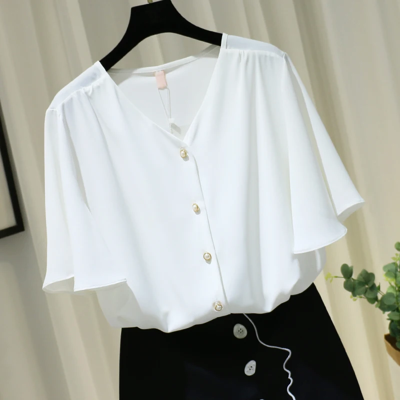 Шифоновые однотонные женские рубашки 2021 летняя новая свободная женская