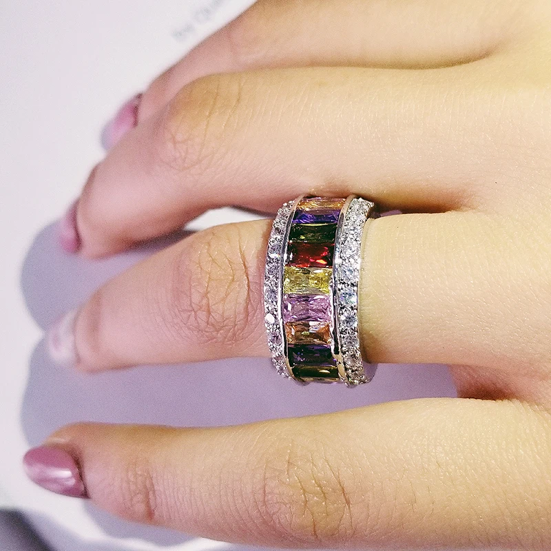 

colorful cubic zircon wedding eternity band ring for women fashion jewelry Valentine's Day gift wholesale R4879