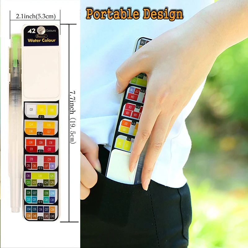 Превосходный набор акварельных красок 18/25/33/42 с ручкой для воды складной дорожный