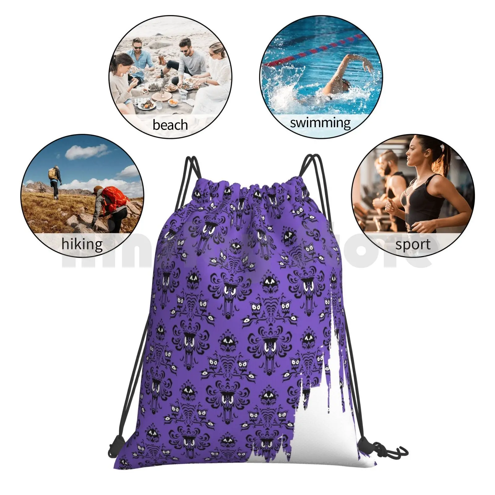 

Magic Castle Silhouette Haunted Mansion Wallpaper Backpack Drawstring Bags Gym Bag Waterproof World Haunted Mansion