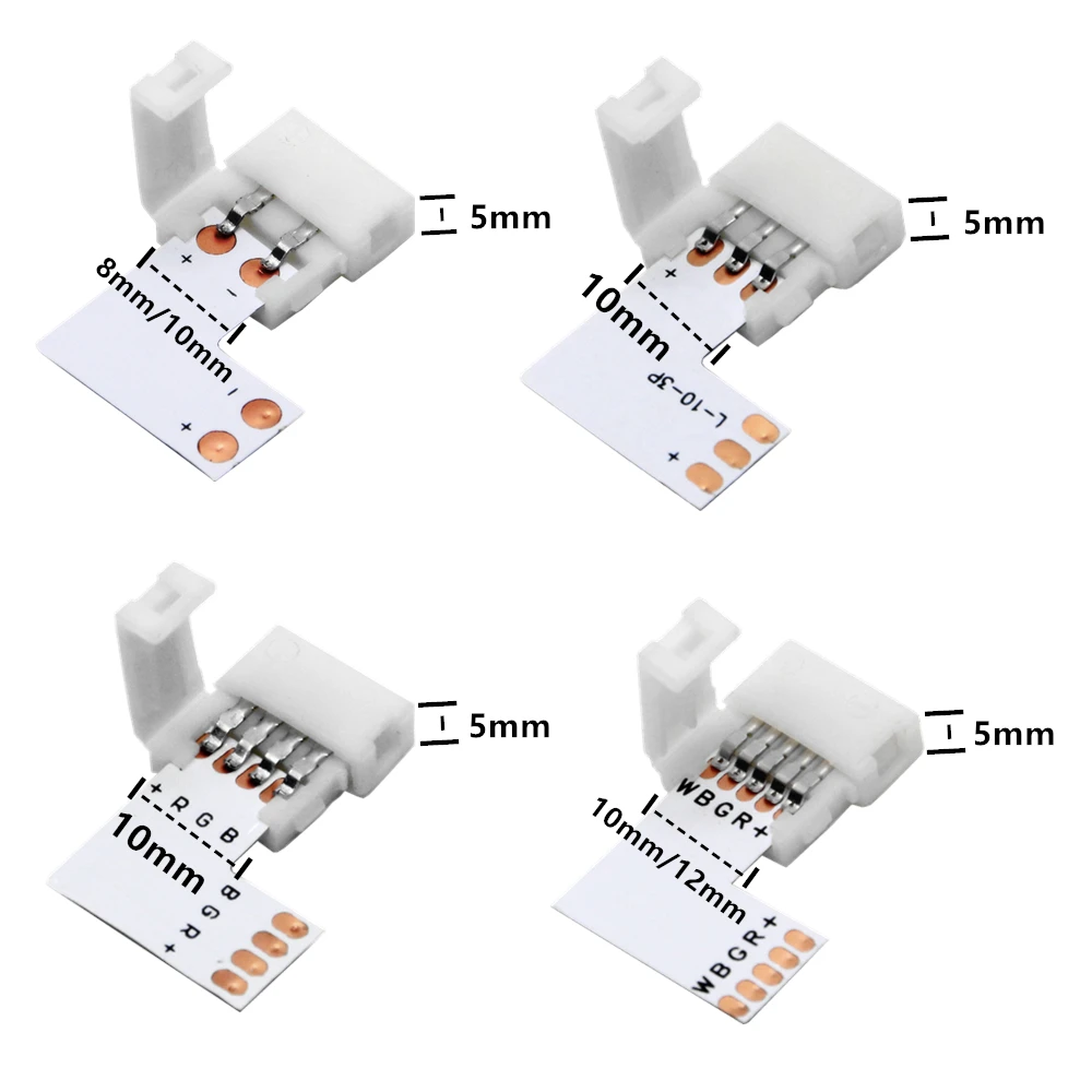 2pin/3pin/4pin/5pin угловой разъем 8 мм/10 мм/12 мм T/L/X PCB форма Solderless для WS2812 WS2811 Pixel