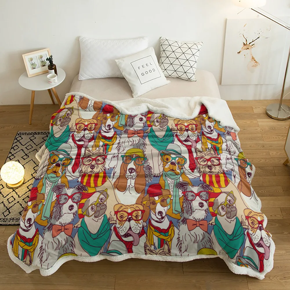 Зимнее кашемировое одеяло с рисунком собаки из мультфильма теплое шерстяное
