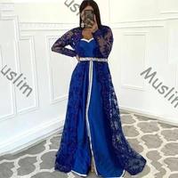 elegant royal blue karakou algerien evening dress 2021 dubai arabic morrocan formal prom dress vintage lace long evening party