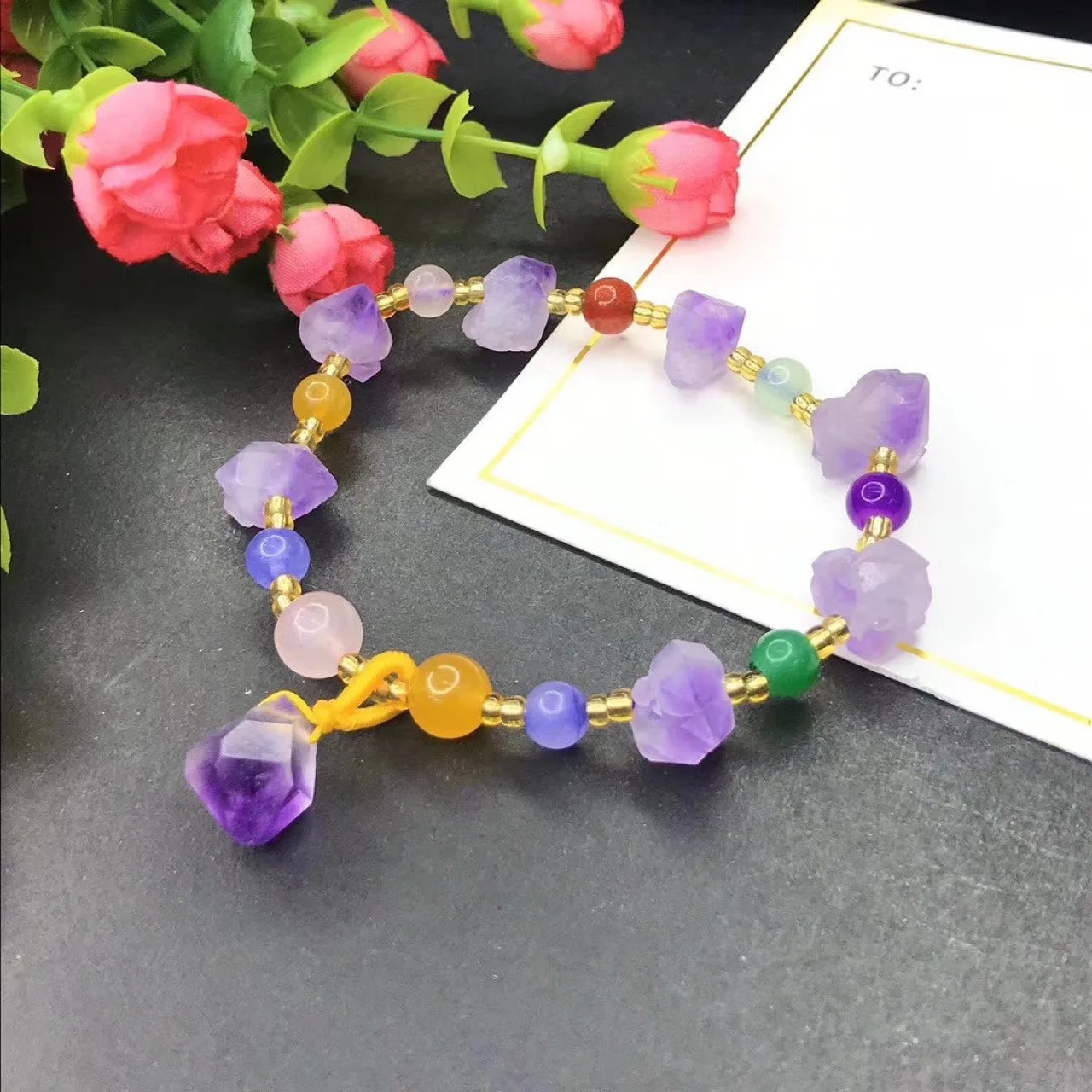 

Natural Lavender Amethyst Gemstone Bracelet Rough Stone Reiki Healing Crystals Jewelry Gifts