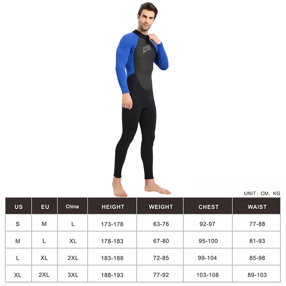 

Men Full Body Wetsuit 2/3mm Neoprene Long Sleeve Dive Suit Keep Warm for Swimming/Scuba Diving/Snorkeling/Surfing Waterproof Equ