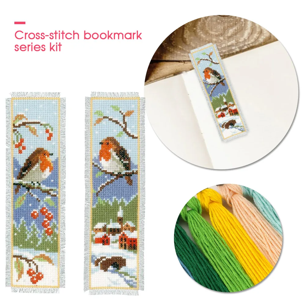 

14CT Bookmark Bird Animal Pattern Embroidery Double Side Counted Cross Stitch Set Handmade DIY Needlework Art Gift